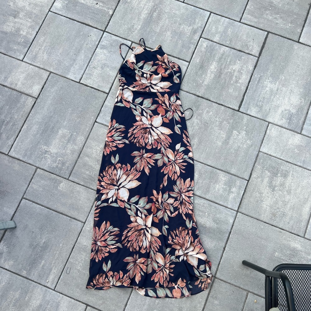 NEW Lulus Adventure Seeker Navy Blue Floral Print Maxi Dress